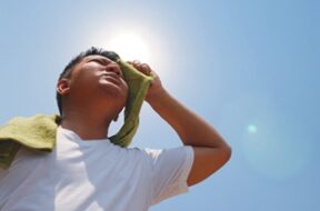 Young man and heat stroke.