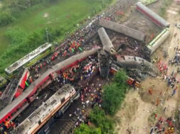 NDRF personnel during a rescue operation after three trains that collided with each other resulting to a major accident