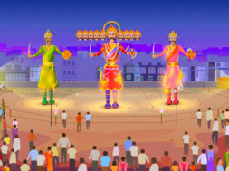 vector illustration of Ravana burning in Dussehra