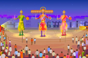 vector illustration of Ravana burning in Dussehra