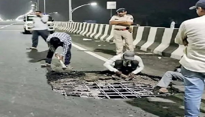 અમદાવાદ રાજકોટ નેશનલ હાઈવે પર લીંબડી પાસે 10 મહિના પહેલા બનાવેલા બ્રિજમાં ગાબડું પડ્યું