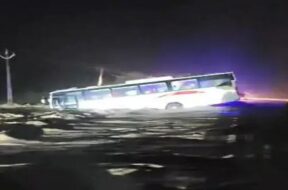 Bus got stuck in the flood water