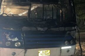 Volvo bus, fire