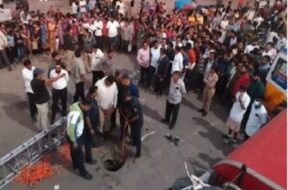 Surat, a two year old child fell in to an open drain