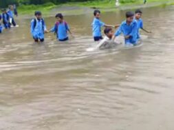 School children have to cross yhe river