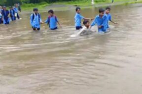 School children have to cross yhe river