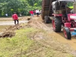 Villagers buile a bridge over yhe river