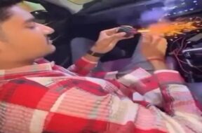 youth bursting fiercrackers in cars