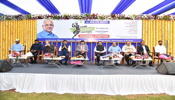 ગાંધીનગરમાં અખિલ ભારતીય મુલ્કી સેવા લોન ટેનિસ ટુર્નામેન્ટ 2025-26નો શુભારંભ