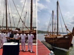 The Indian Navy’s indigenously built traditional stitched sailing vessel INSV Kaundinya sailed on her maiden overseas voyage from Porbandar, Gujarat to Muscat