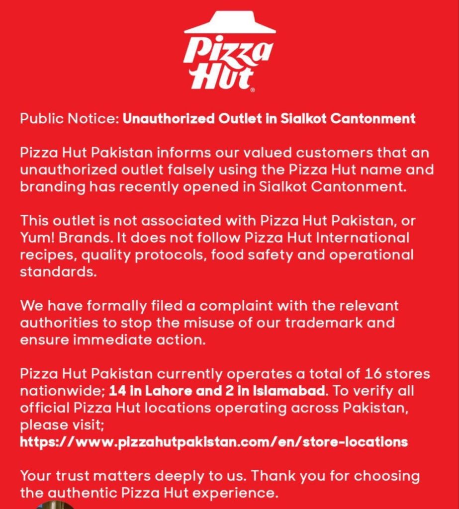 fake Pizza Hut store in Pakistan