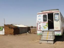 School bus, desert area