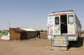 School bus, desert area