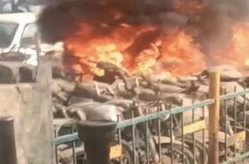 Khadia police station parking, fire