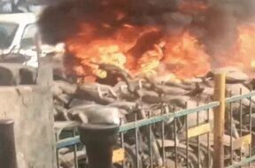 Khadia police station parking, fire