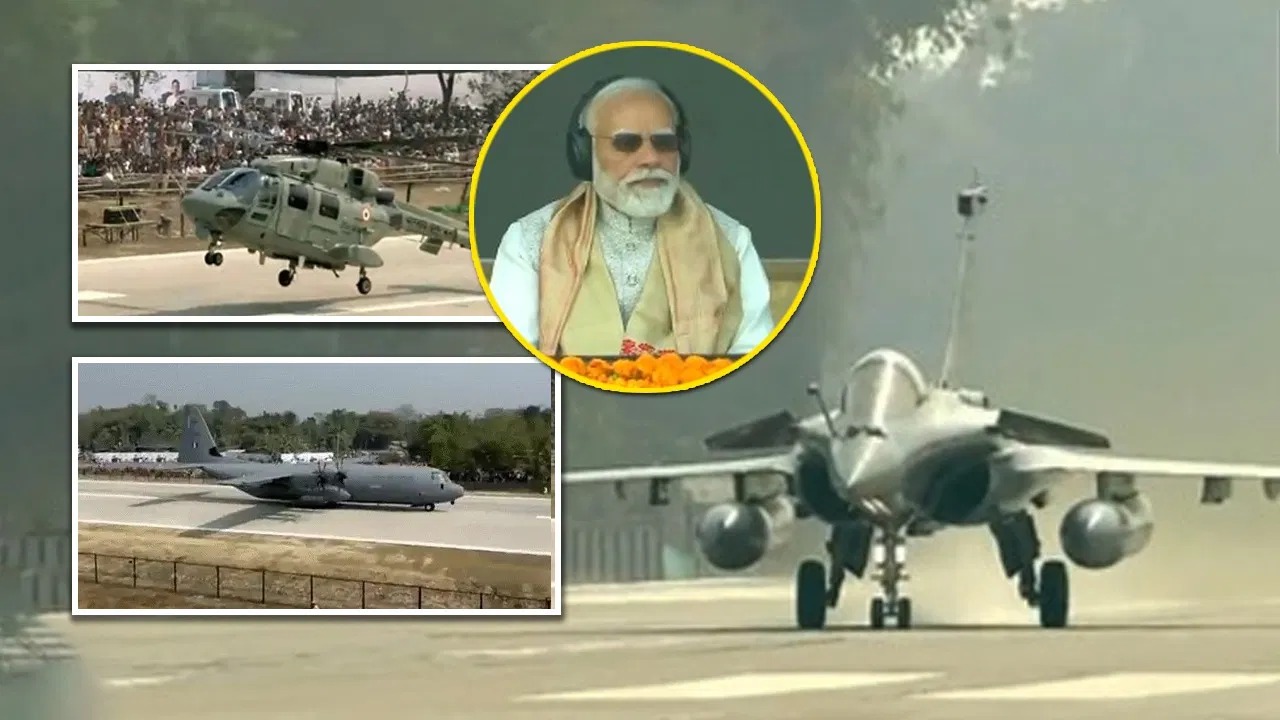 અસમના હાઈવે પર ગર્જ્યા ફાઈટર જેટ્સ: PM મોદીનું વિમાન મોરન એરસ્ટ્રિપ પર ઉતર્યું