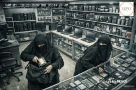 Father and son wearing burqa stole spare parts