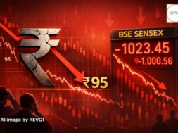 Rupee crosses 95 against dollar, stock market also hits. AI image by REVOI