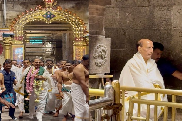 રાજનાથ સિંહે તમિલનાડુના તિરુચેન્દુરમાં સ્થિત સુબ્રમણ્યમ સ્વામી મંદિરમાં દર્શન કર્યાં