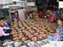 Offering of fruits to the child goddesses by a seeker of the divine power Saraswati