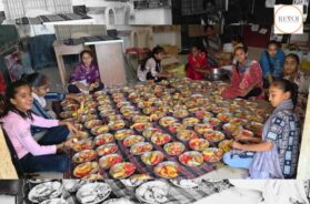 Offering of fruits to the child goddesses by a seeker of the divine power Saraswati