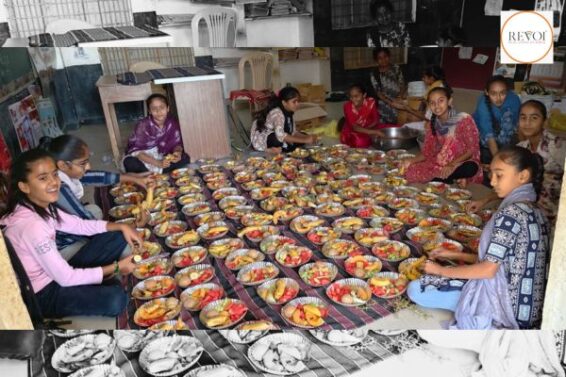 Offering of fruits to the child goddesses by a seeker of the divine power Saraswati