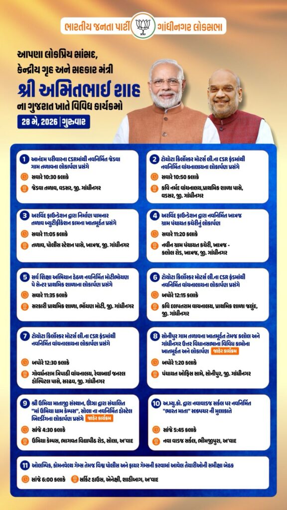Union Home and Cooperation Minister Amit Shah to visit Gujarat for two days, detailed programme announced