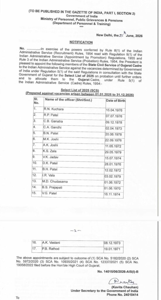 ગુજરાતના 17 સનદી અધિકારીની IAS કૅડરમાં બઢતી