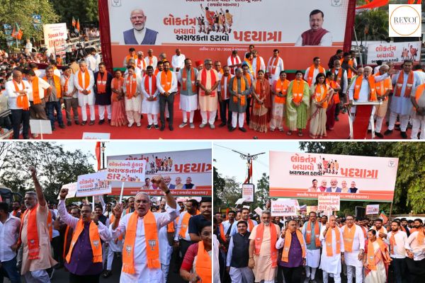 BJP stages massive show of strength in Rajkot under the 'Save Democracy, Remove Anarchy' campaign.