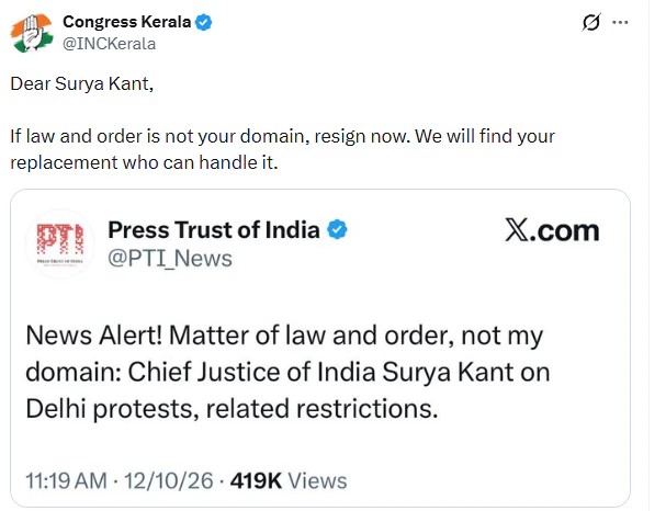 Can you believe it? The Kerala Congress has actually demanded the resignation of the Chief Justice of India.