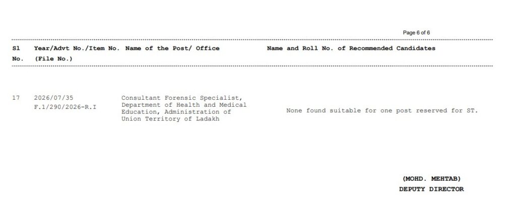 The Union Public Service Commission has announced recruitment results for the month of September 2026.